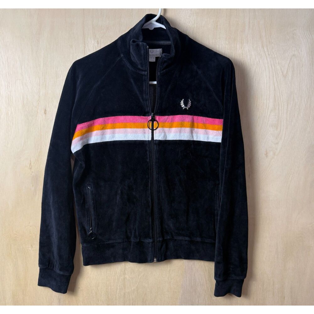 Fred Perry Black Track Jacket Terry USA 12 UK 16